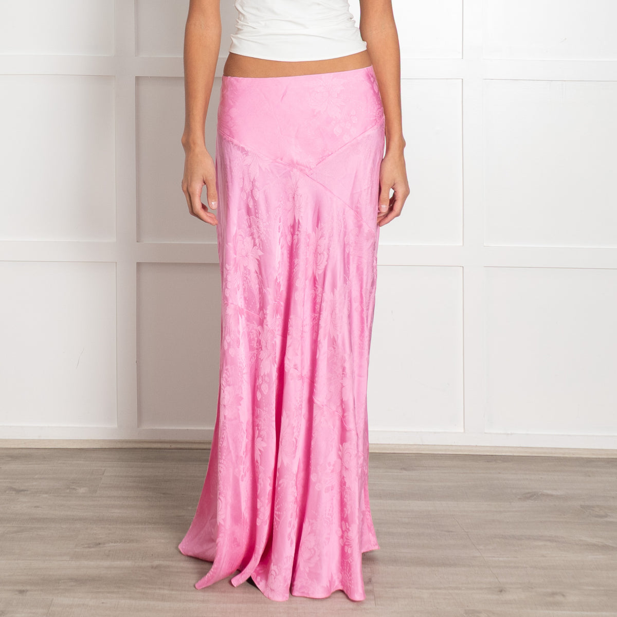 LoveShackFancy Pink On Pink Print Silk Blend Skirt