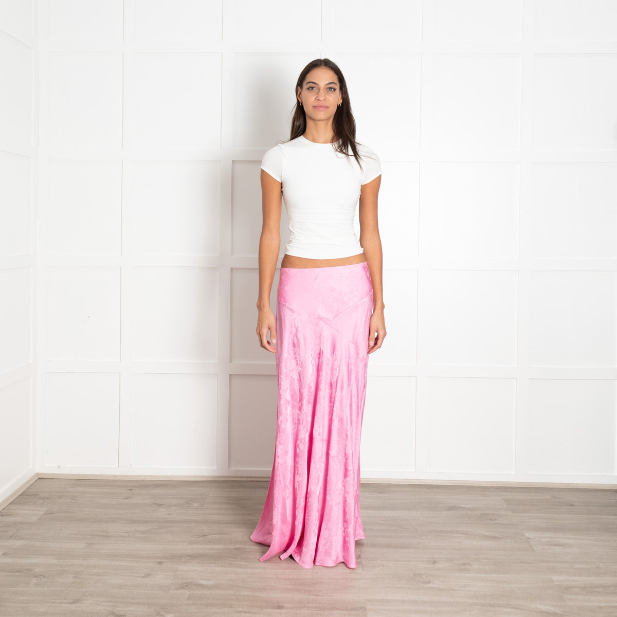 LoveShackFancy Pink On Pink Print Silk Blend Skirt