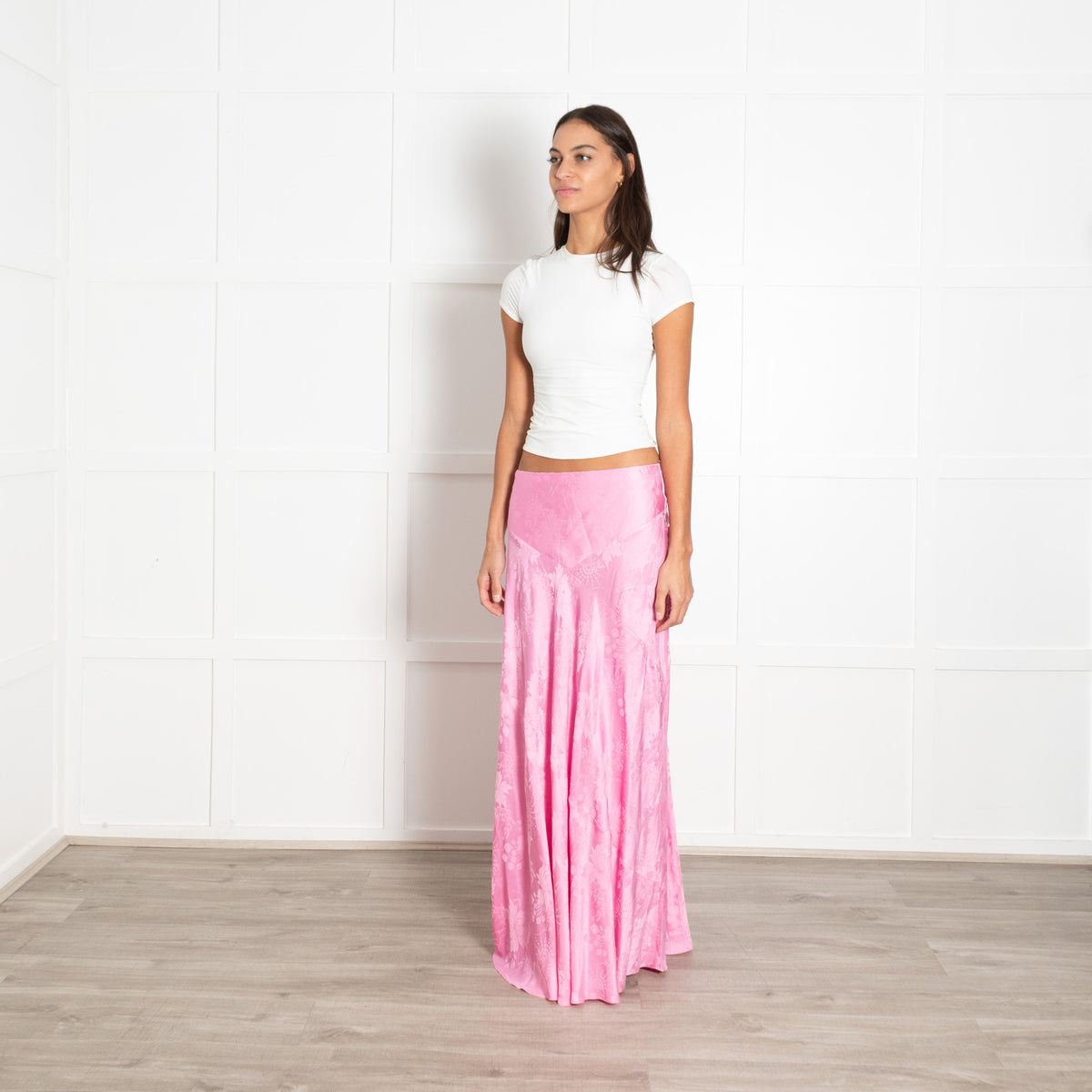 LoveShackFancy Pink On Pink Print Silk Blend Skirt