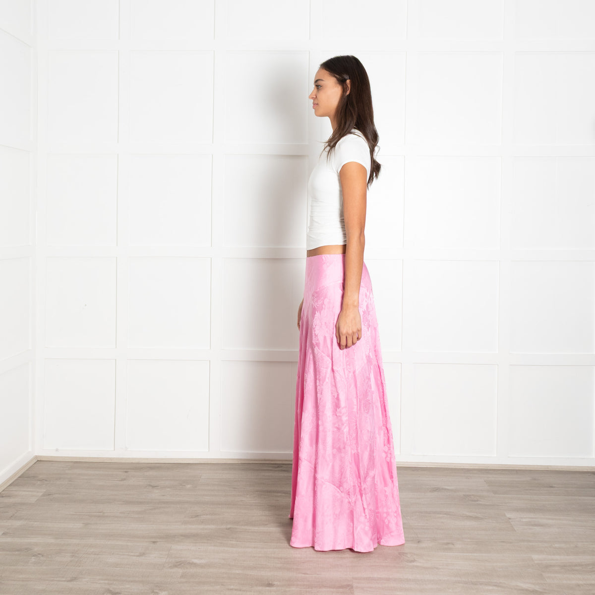 LoveShackFancy Pink On Pink Print Silk Blend Skirt