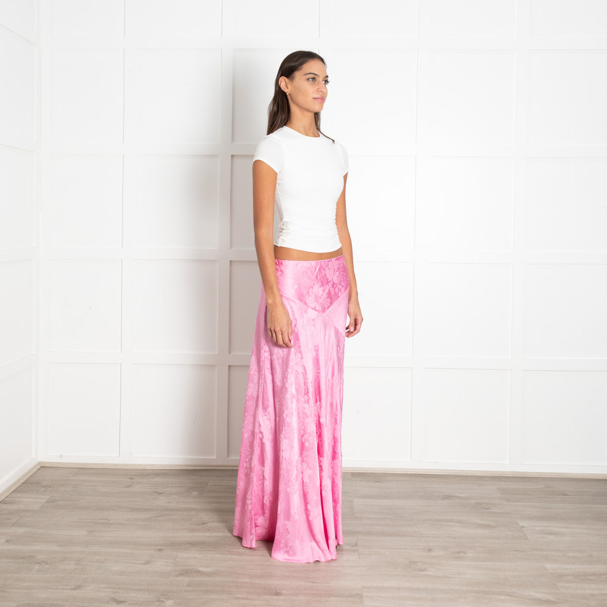 LoveShackFancy Pink On Pink Print Silk Blend Skirt