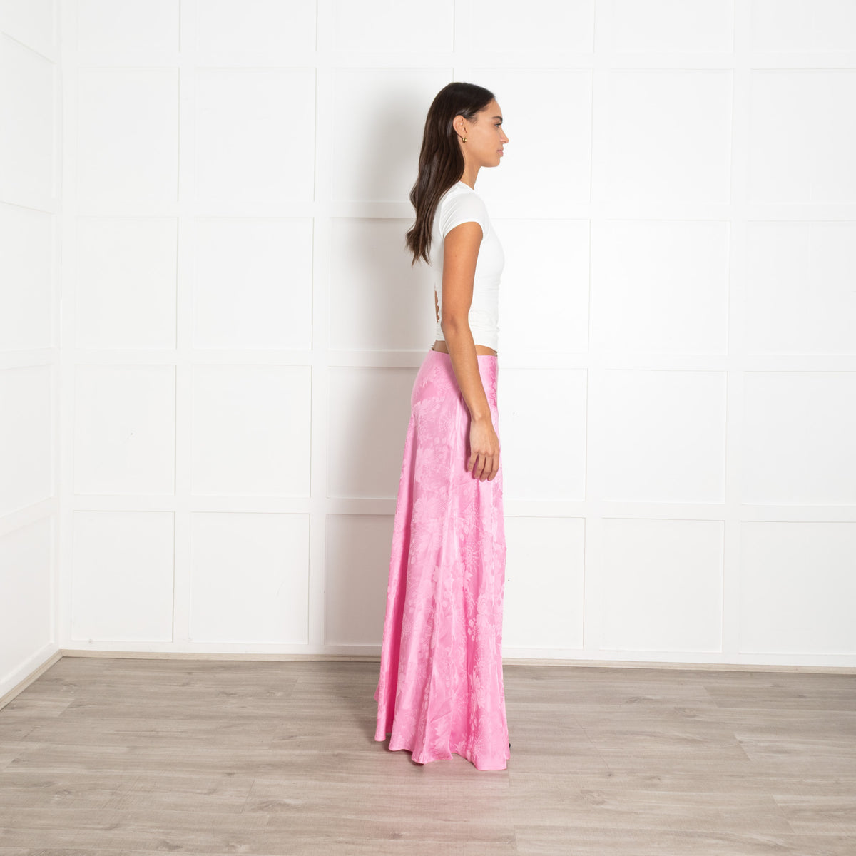 LoveShackFancy Pink On Pink Print Silk Blend Skirt