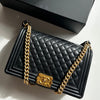 Chanel Black Lambskin Large Quilted Boy Bag with Gold Hardware