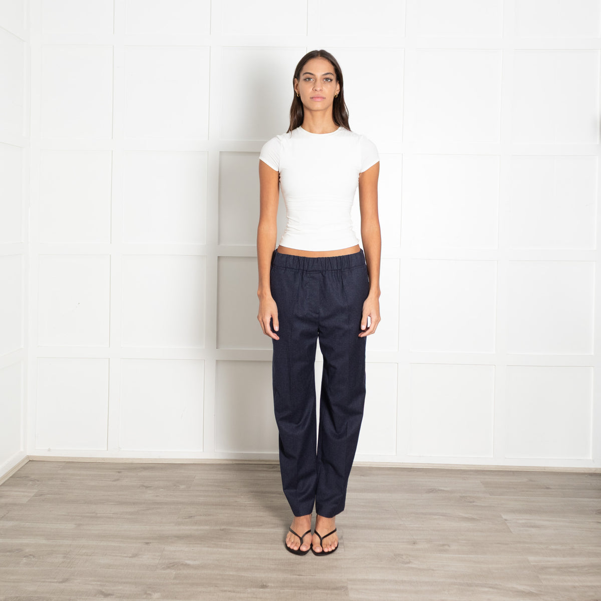 Weekend Max Mara Navy Blue Wool Straight Leg Large Back Pocket Trousers