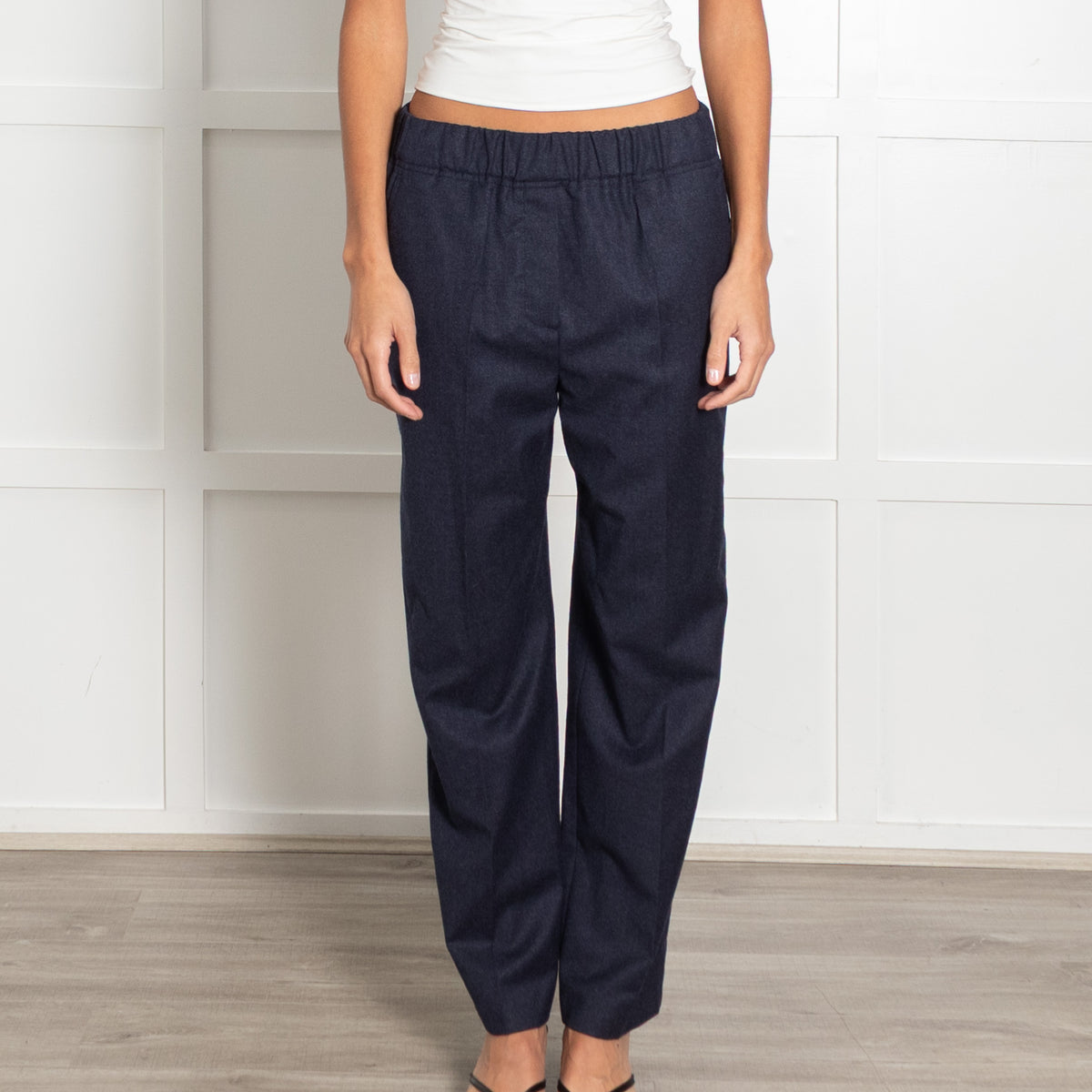 Weekend Max Mara Navy Blue Wool Straight Leg Large Back Pocket Trousers