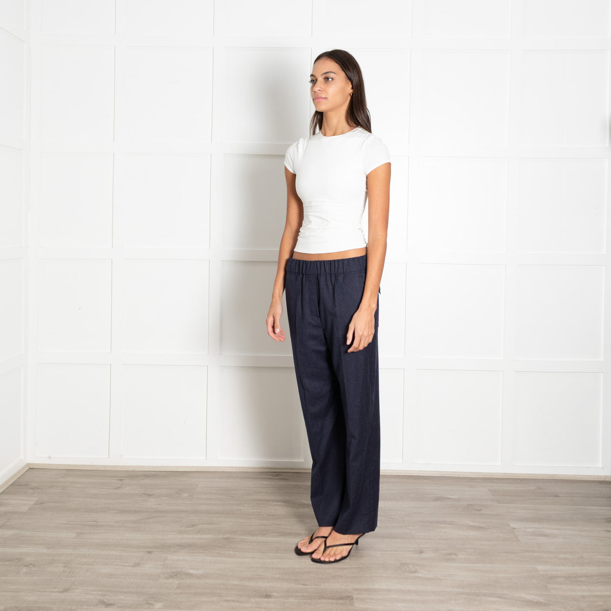 Weekend Max Mara Navy Blue Wool Straight Leg Large Back Pocket Trousers