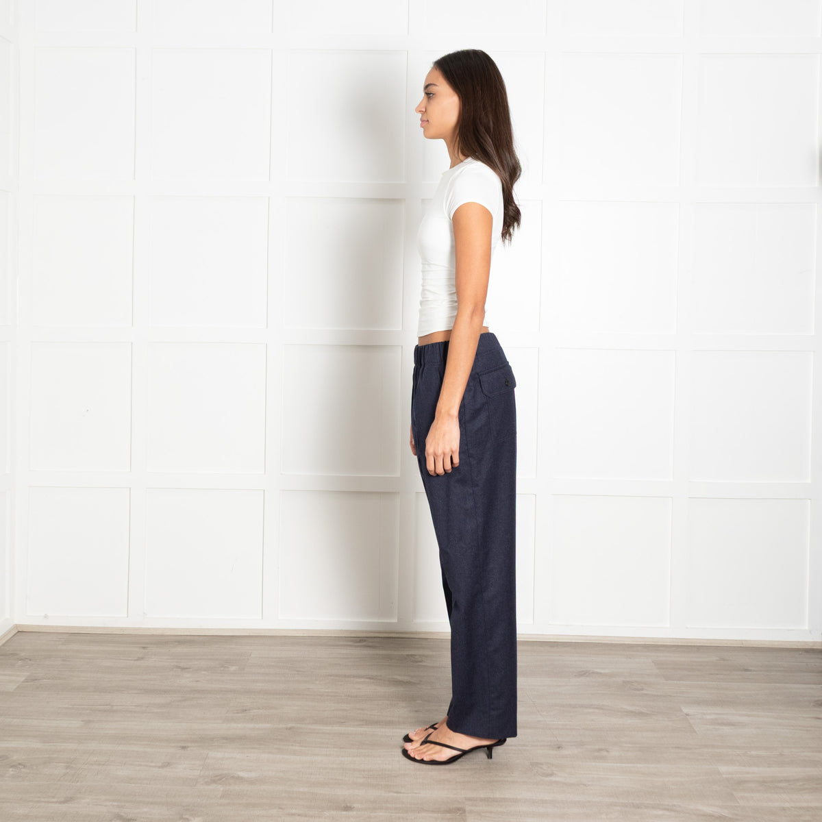 Weekend Max Mara Navy Blue Wool Straight Leg Large Back Pocket Trousers