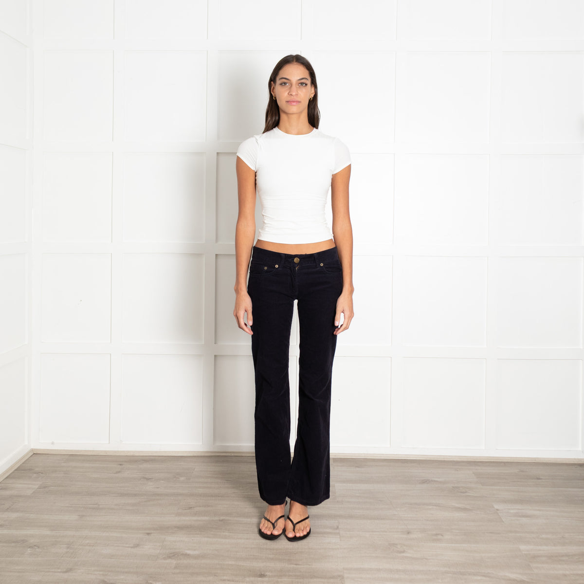 Chloe Navy Blue Corduroy Flared Trousers