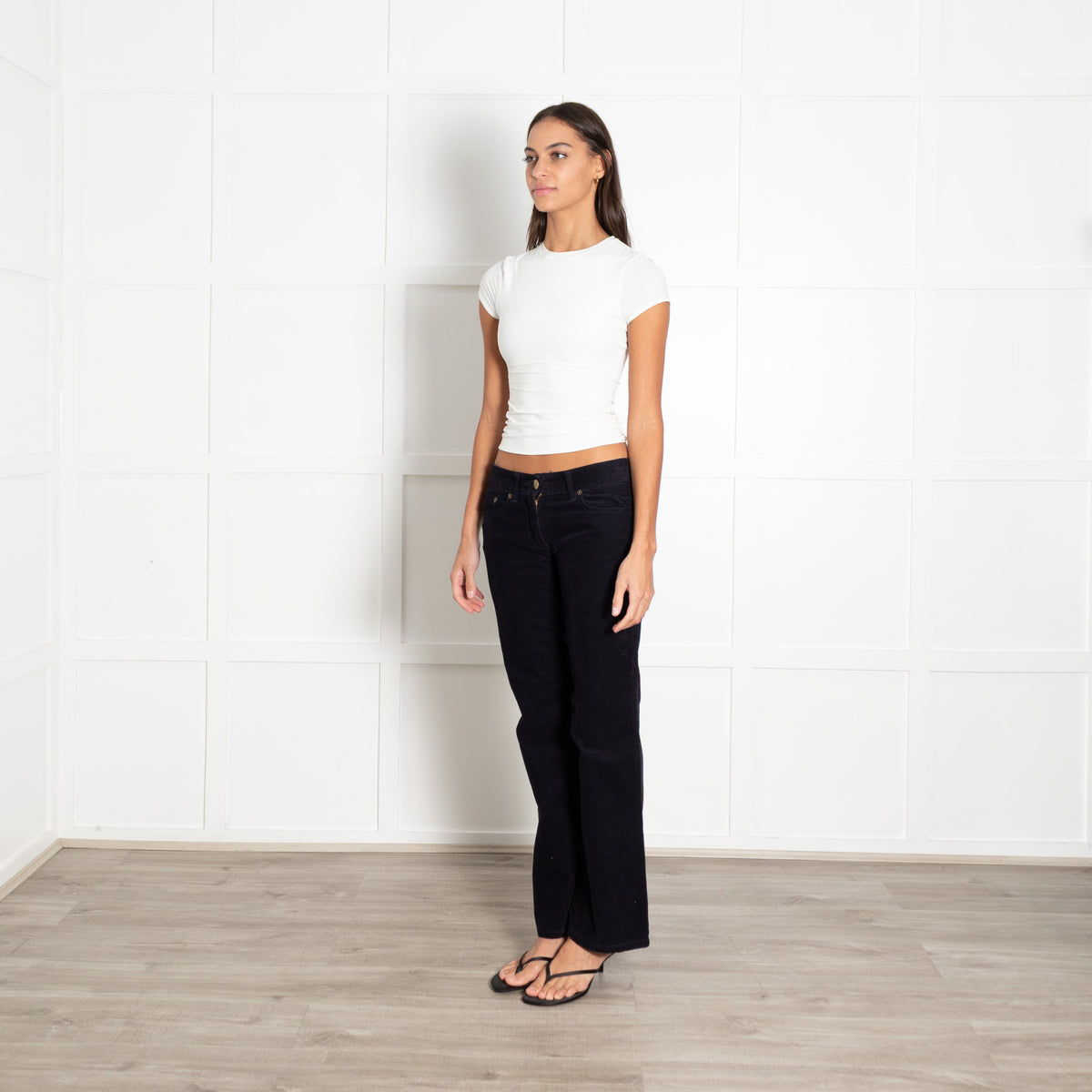 Chloe Navy Blue Corduroy Flared Trousers