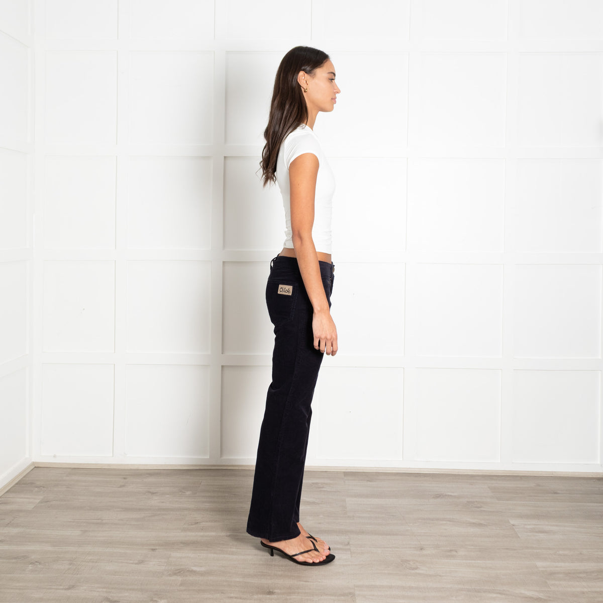 Chloe Navy Blue Corduroy Flared Trousers