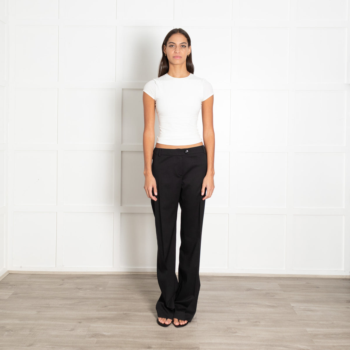 Weekend Max Mara Black Wool Blend Pleated Flared Trousers