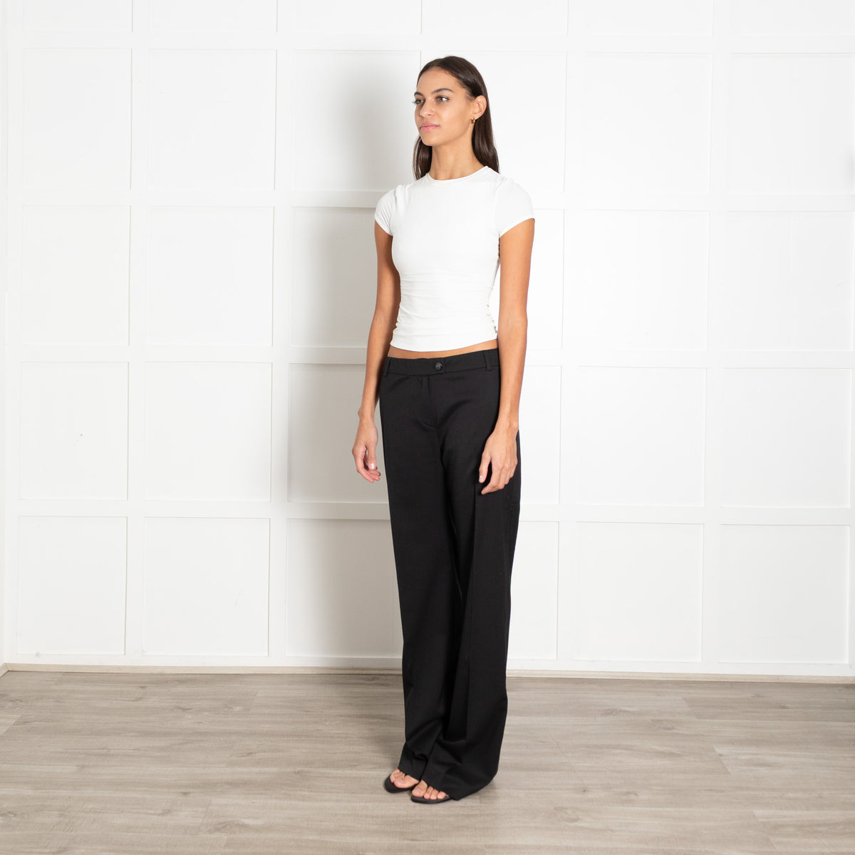 Weekend Max Mara Black Wool Blend Pleated Flared Trousers