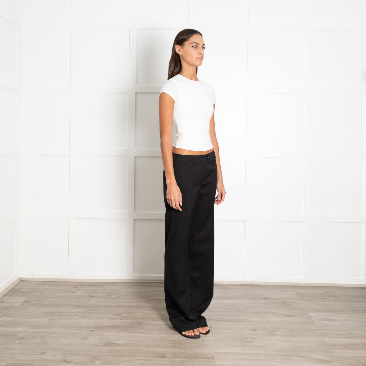 Weekend Max Mara Black Wool Blend Pleated Flared Trousers