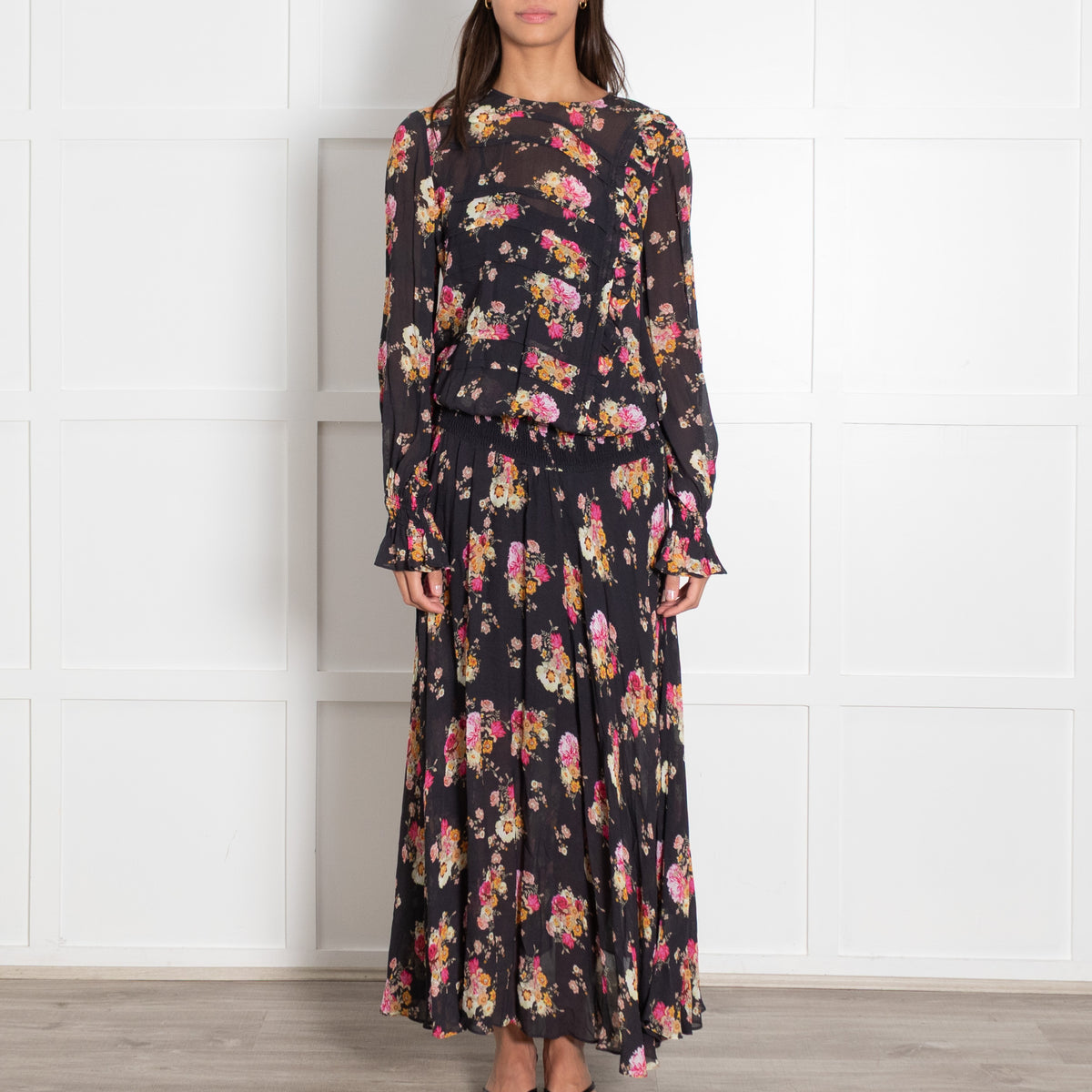 Preen Line Black Multi Floral Elasticated Waist Maxi Dress