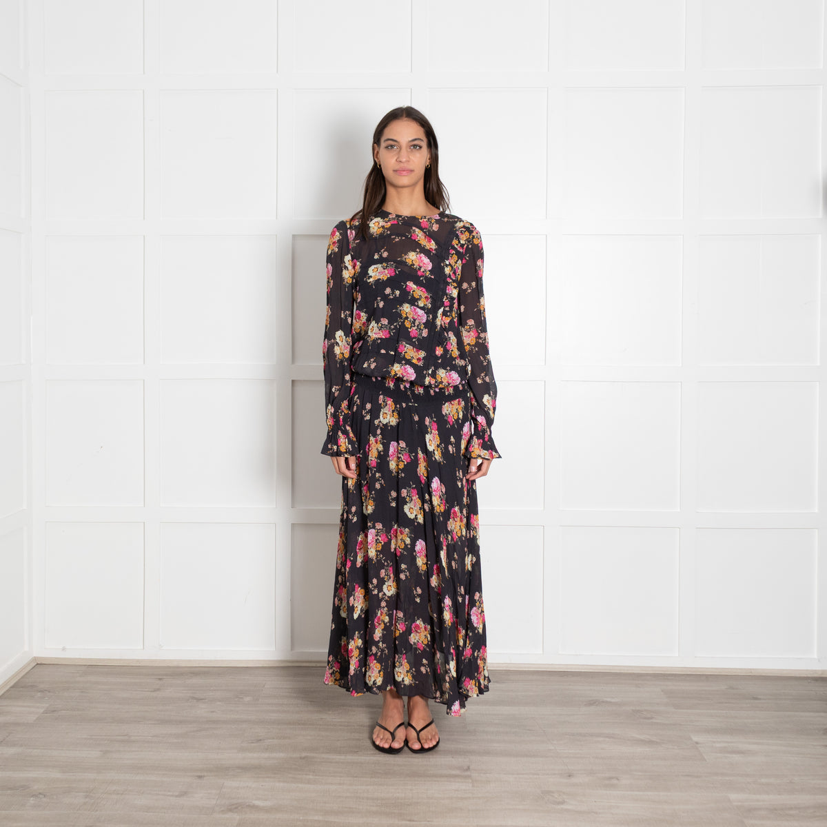 Preen Line Black Multi Floral Elasticated Waist Maxi Dress