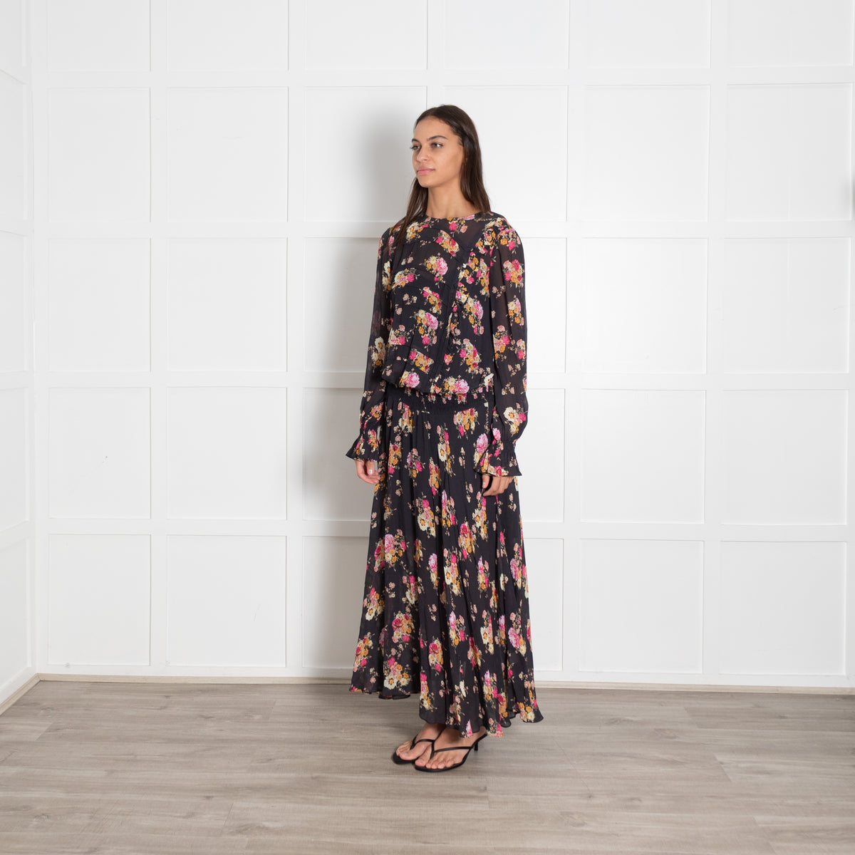 Preen Line Black Multi Floral Elasticated Waist Maxi Dress