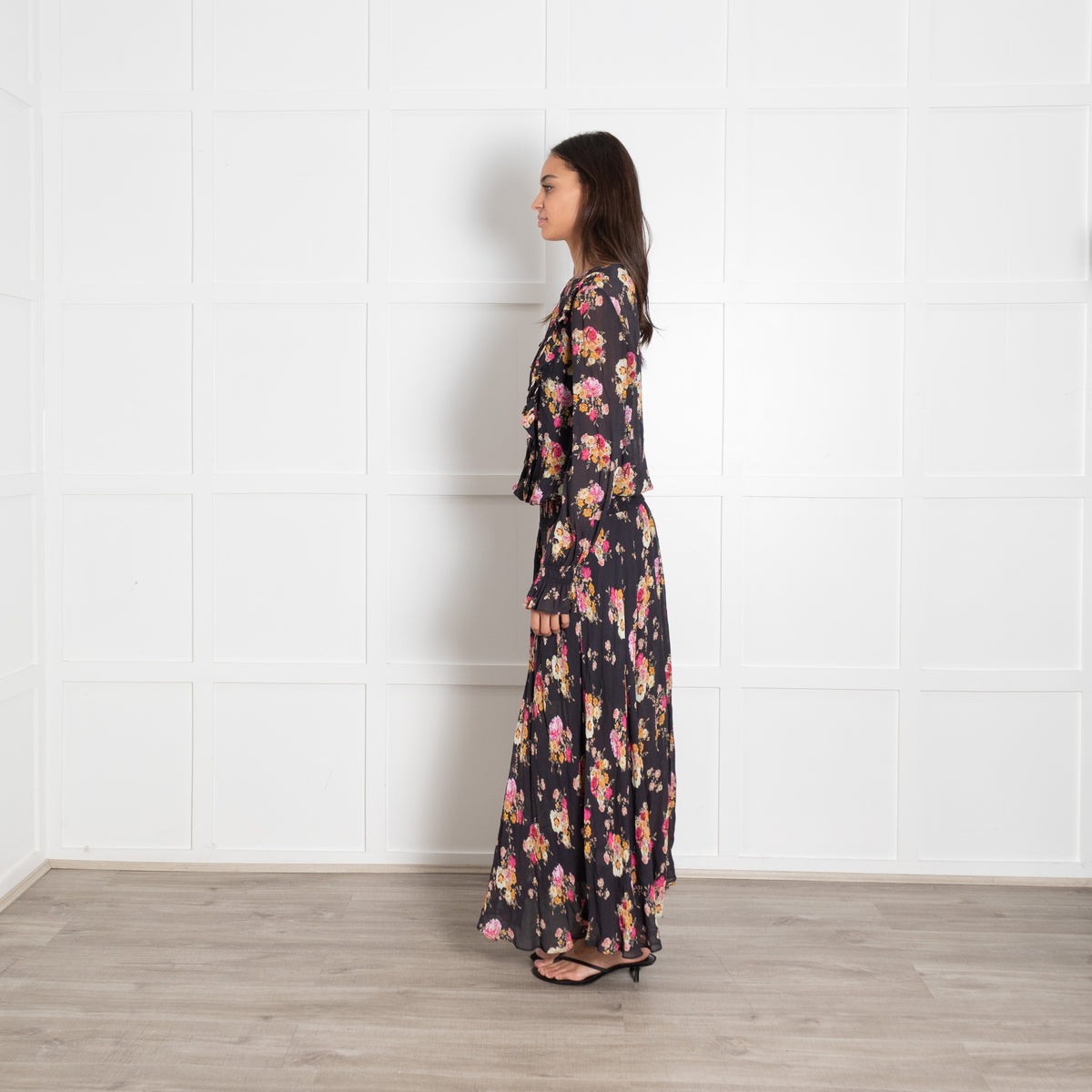 Preen Line Black Multi Floral Elasticated Waist Maxi Dress
