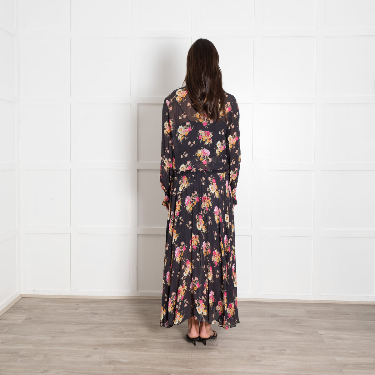 Preen Line Black Multi Floral Elasticated Waist Maxi Dress