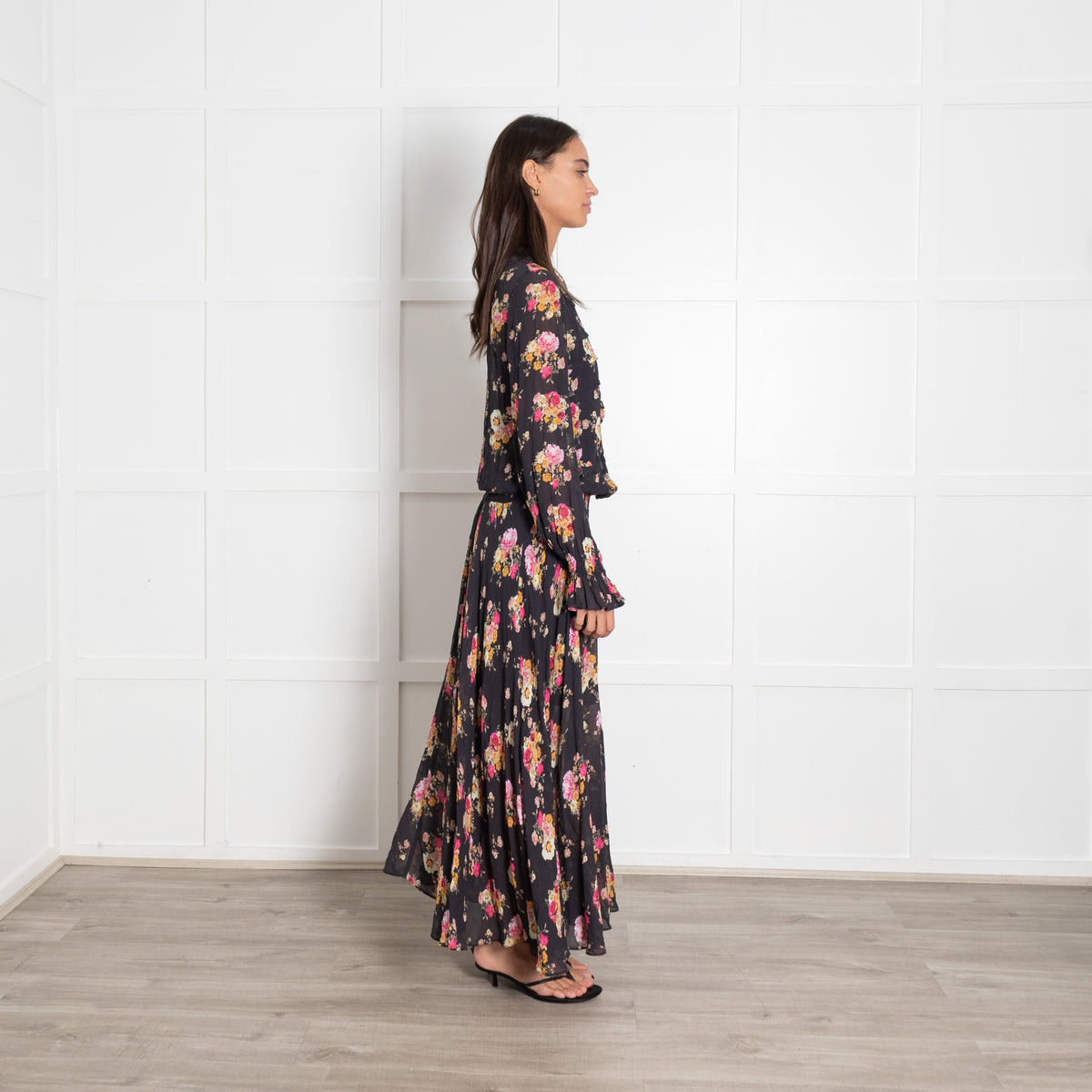 Preen Line Black Multi Floral Elasticated Waist Maxi Dress