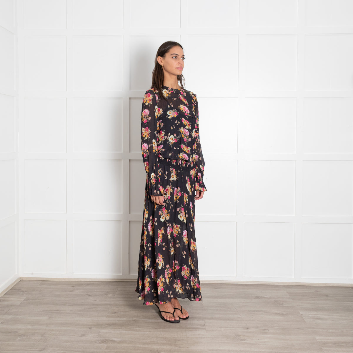 Preen Line Black Multi Floral Elasticated Waist Maxi Dress