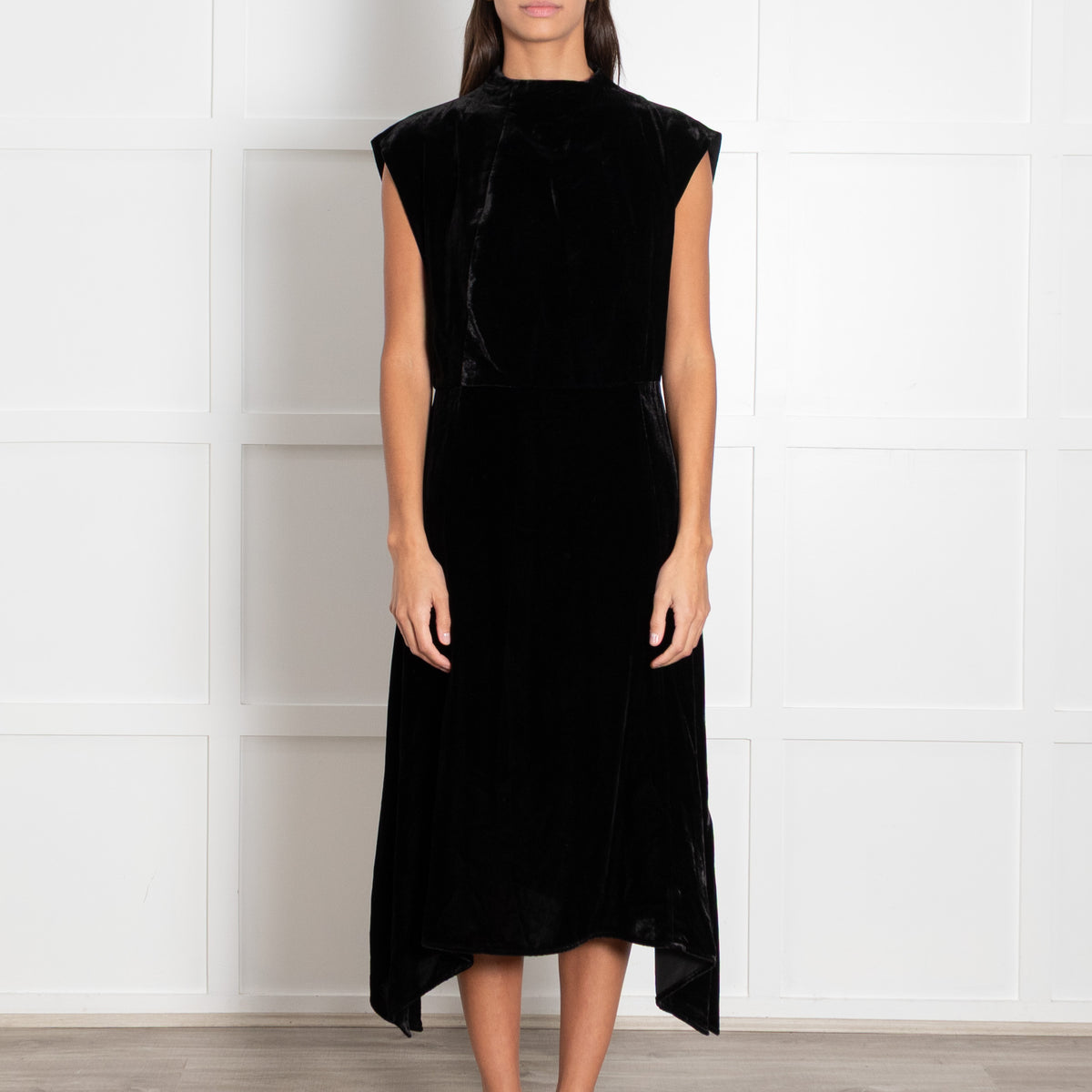 Cefinn Black Velvet Sleeveless Asymmetric Dress