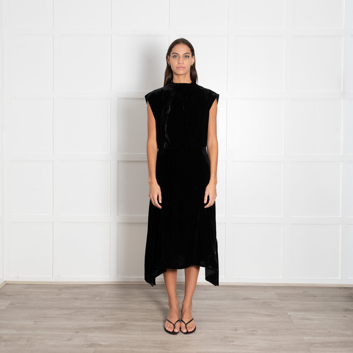 Cefinn Black Velvet Sleeveless Asymmetric Dress
