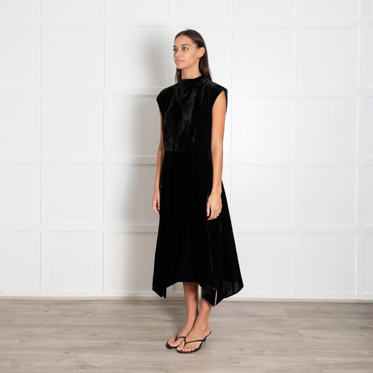 Cefinn Black Velvet Sleeveless Asymmetric Dress