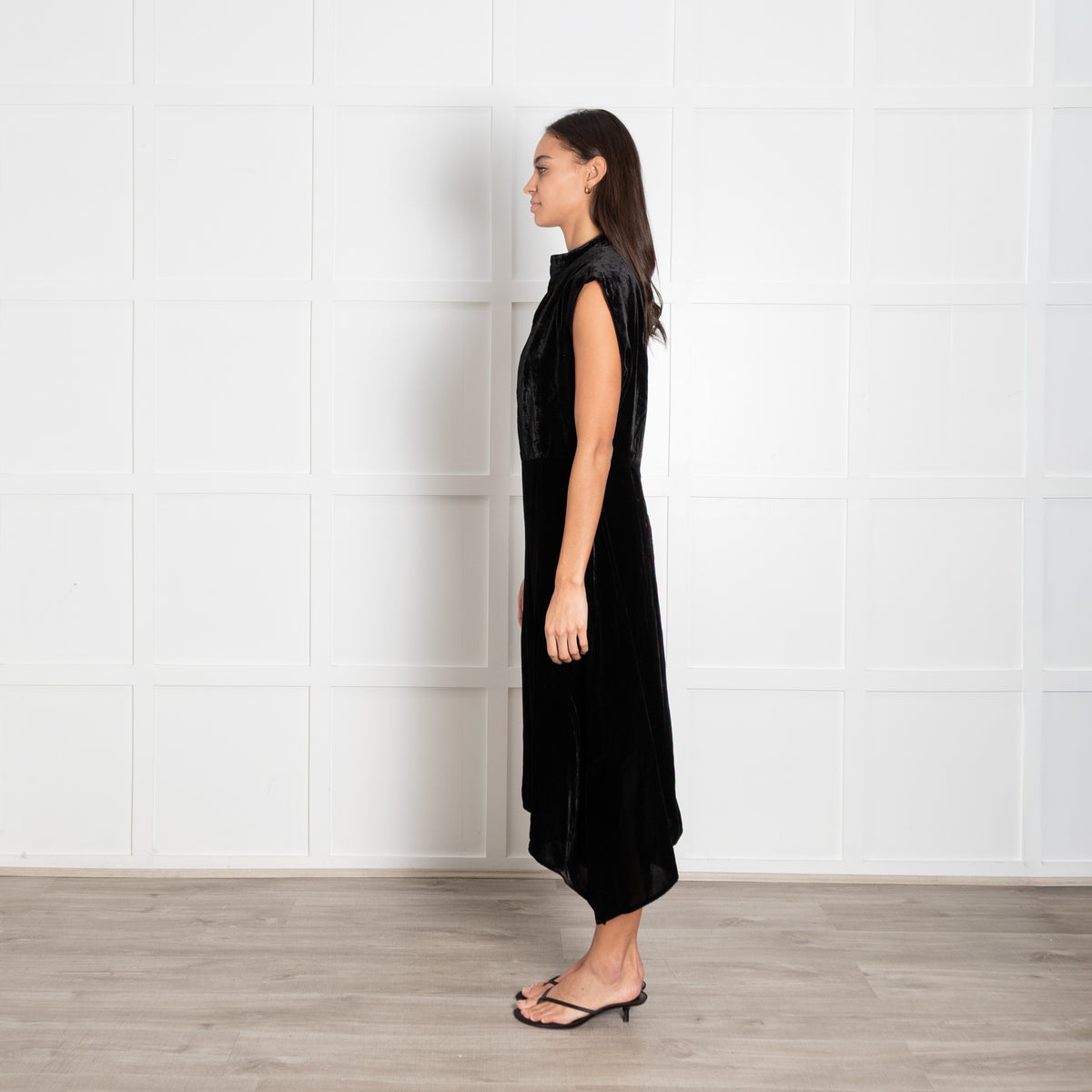Cefinn Black Velvet Sleeveless Asymmetric Dress
