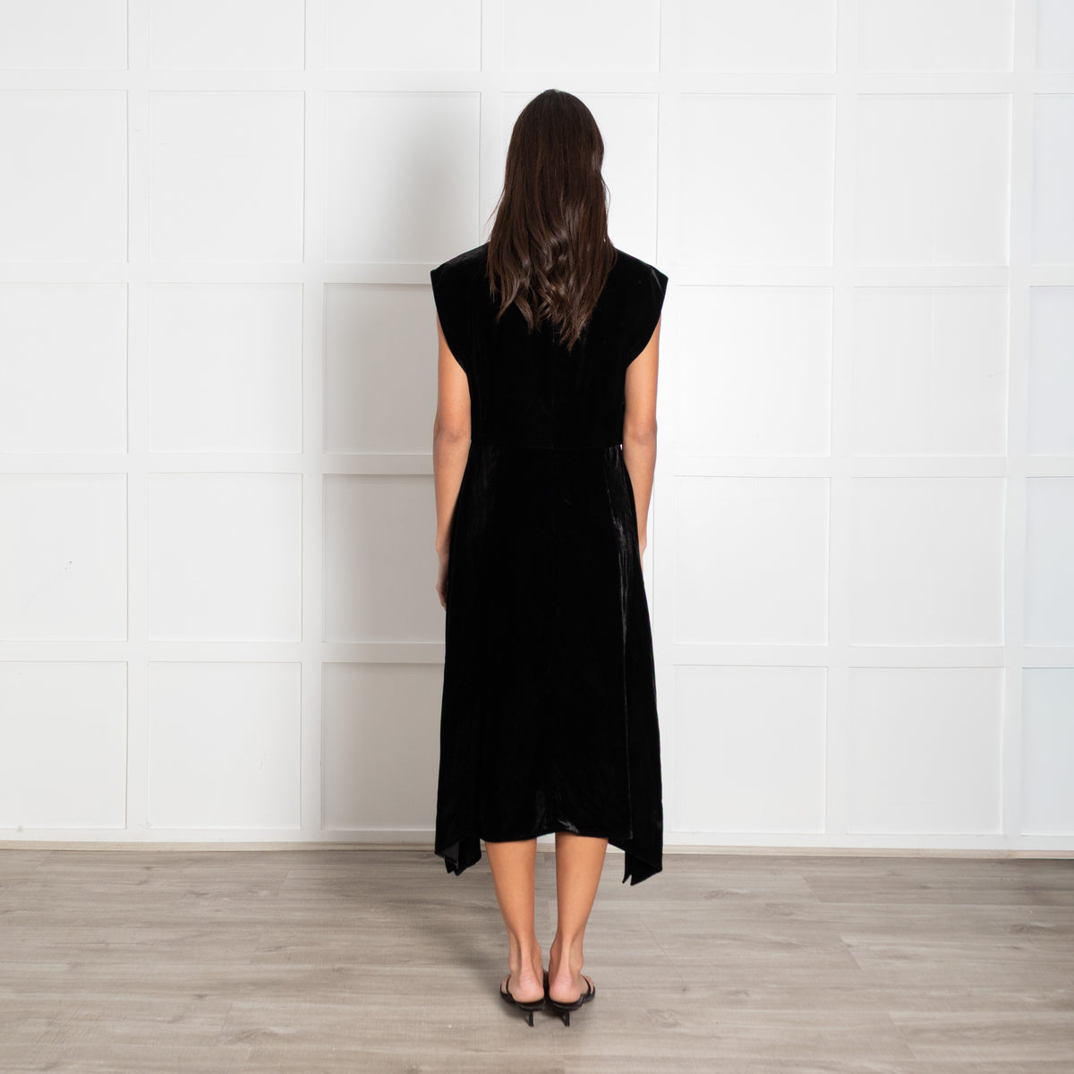 Cefinn Black Velvet Sleeveless Asymmetric Dress