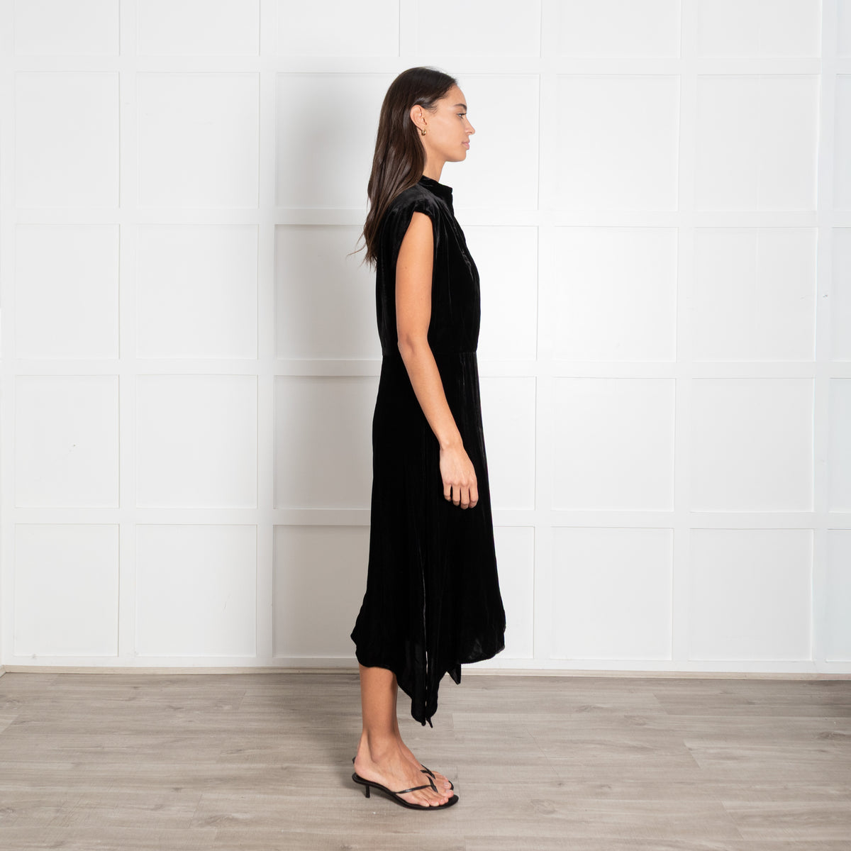 Cefinn Black Velvet Sleeveless Asymmetric Dress