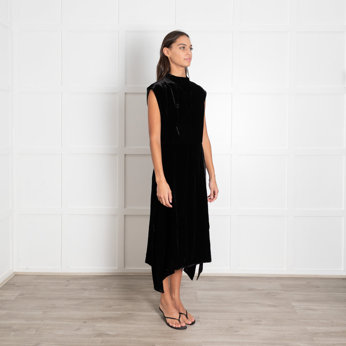 Cefinn Black Velvet Sleeveless Asymmetric Dress