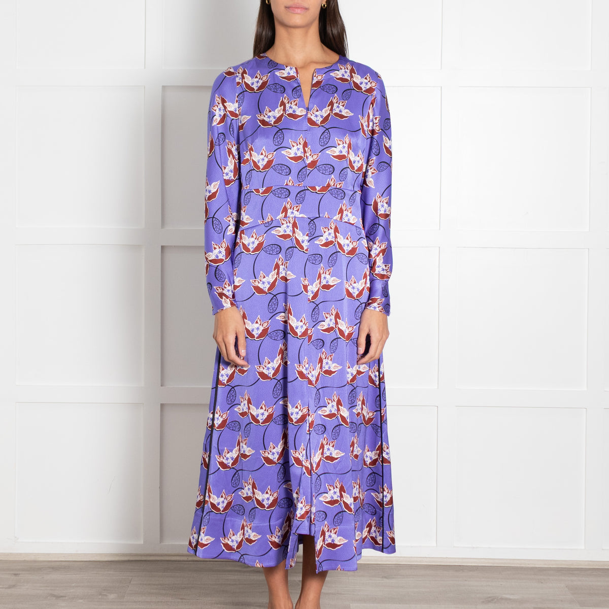Me + Em Lilac Burgundy Floral Midi Dress