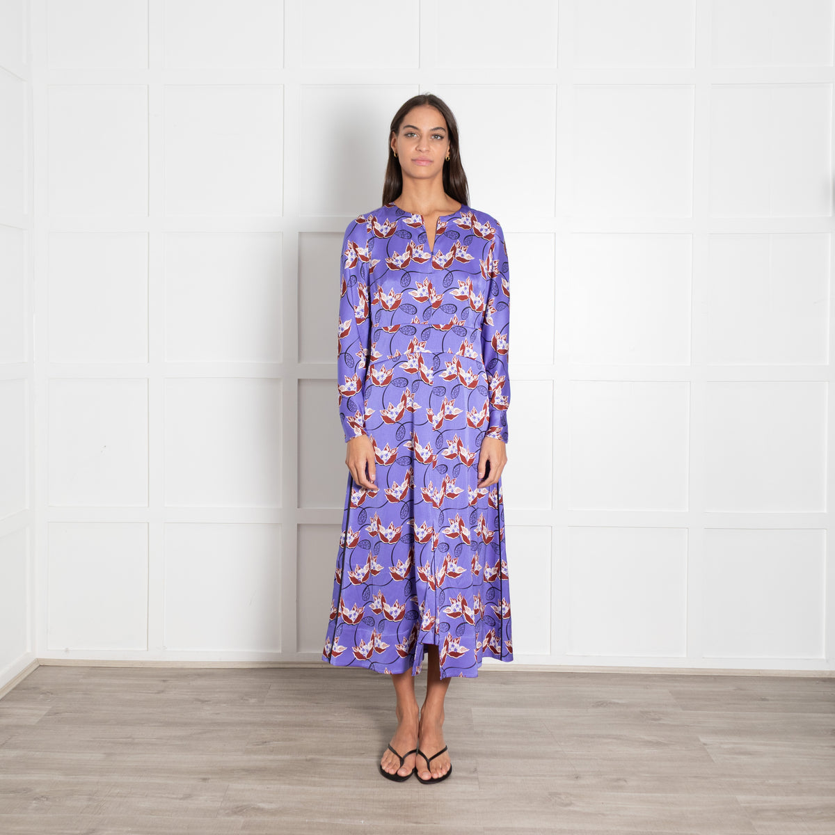 Me + Em Lilac Burgundy Floral Midi Dress
