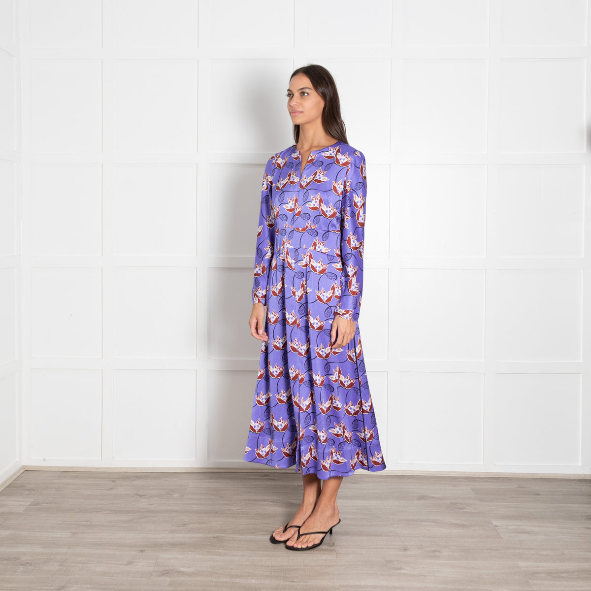 Me + Em Lilac Burgundy Floral Midi Dress