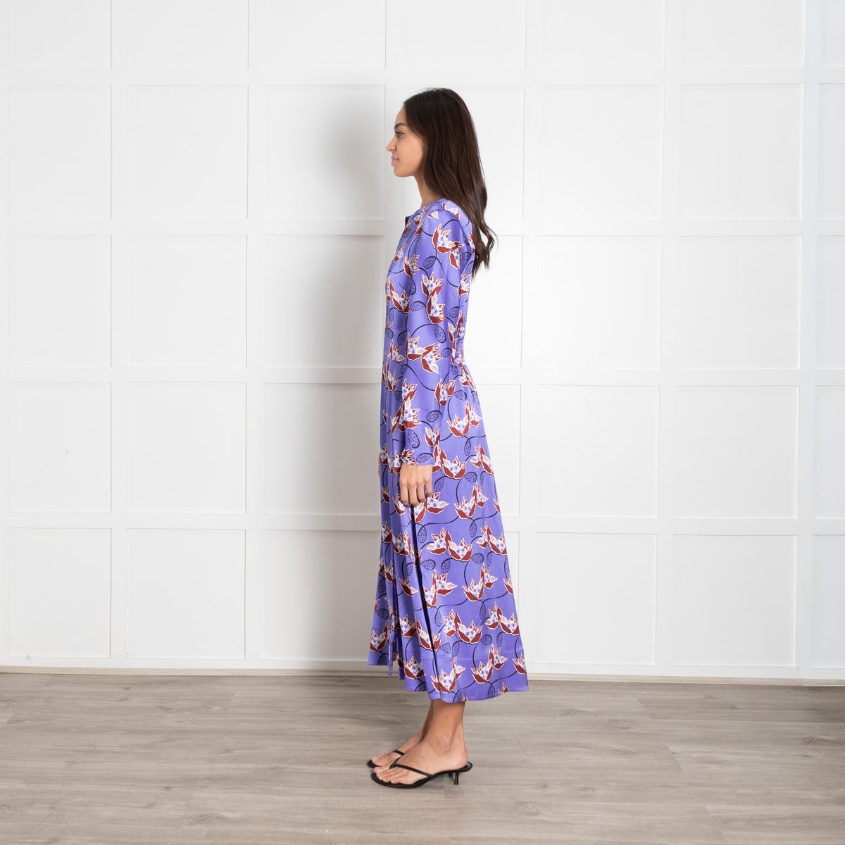 Me + Em Lilac Burgundy Floral Midi Dress
