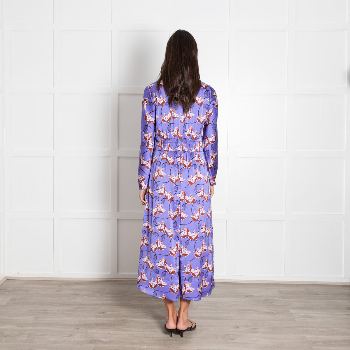 Me + Em Lilac Burgundy Floral Midi Dress