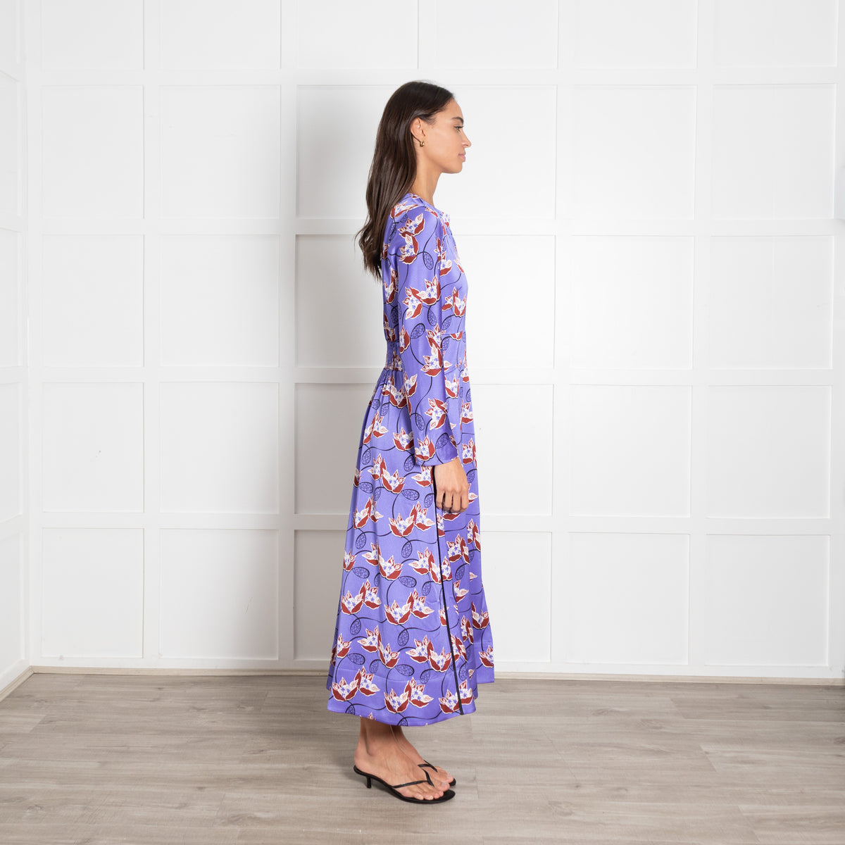 Me + Em Lilac Burgundy Floral Midi Dress
