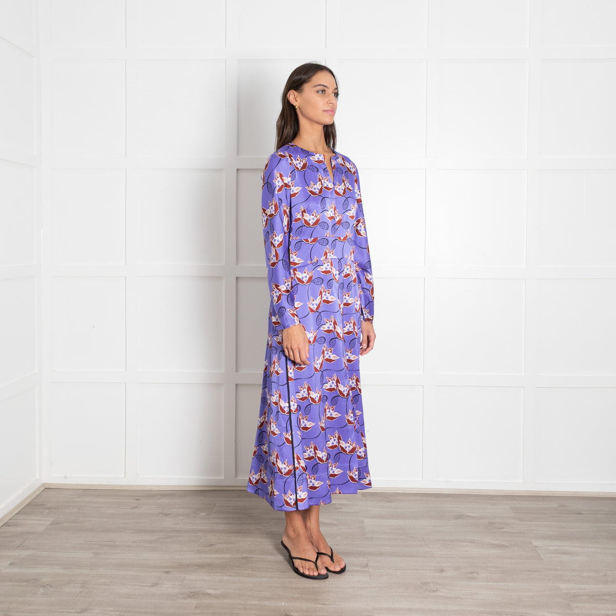 Me + Em Lilac Burgundy Floral Midi Dress