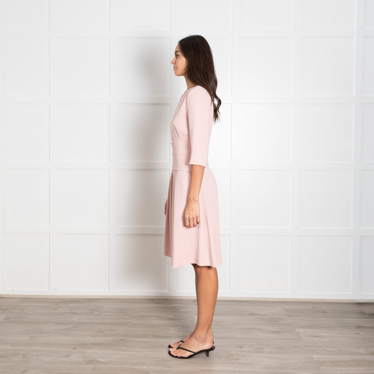 The Fold Blush Pink Pleated Crepe Long-Sleeved Midi Dress