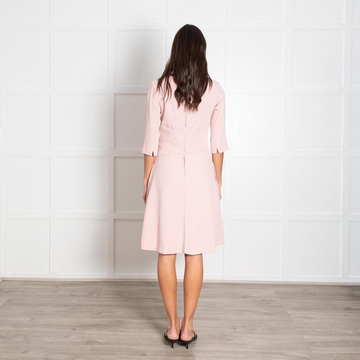 The Fold Blush Pink Pleated Crepe Long-Sleeved Midi Dress
