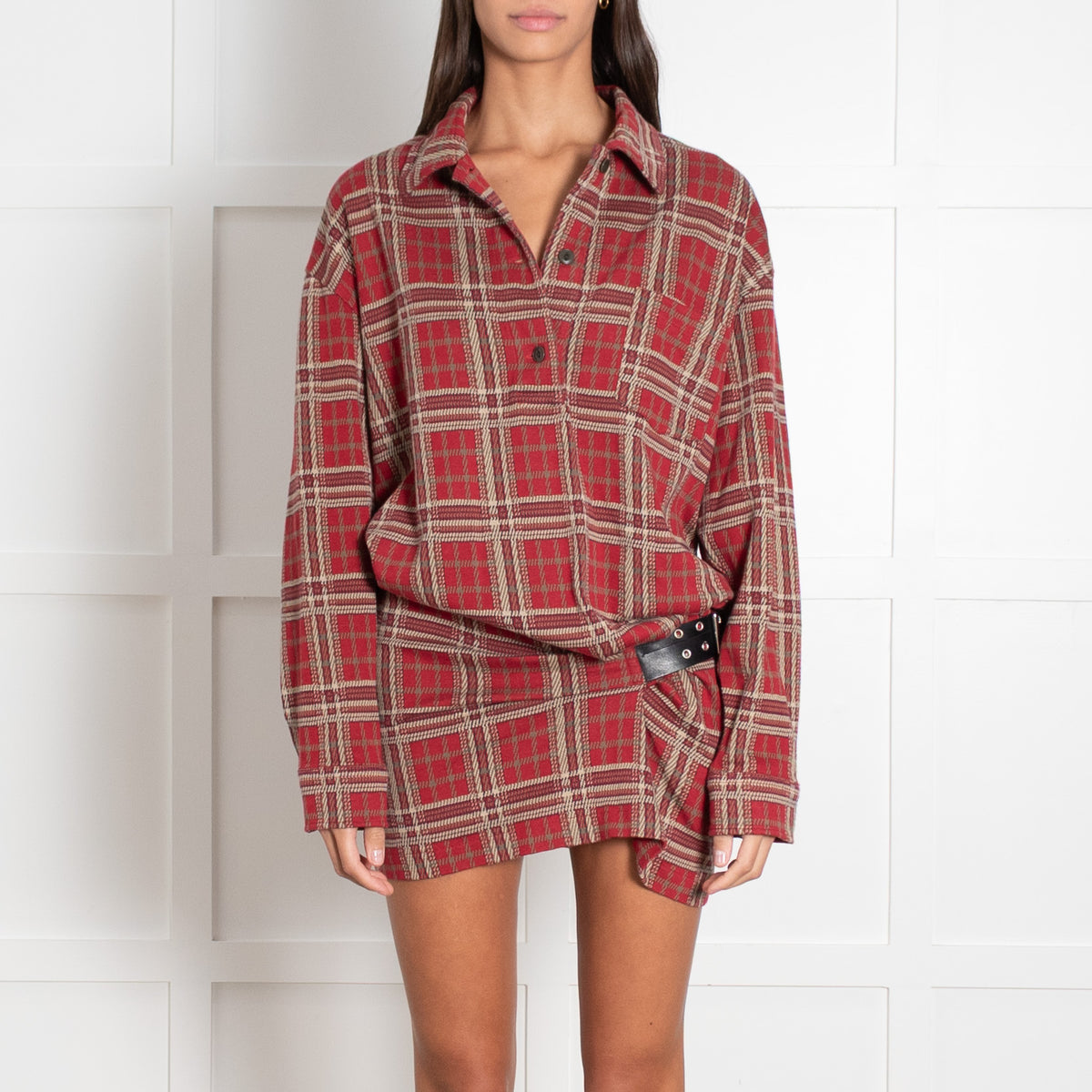 Isabel Marant Red Check Blandia Belted Mini Dress