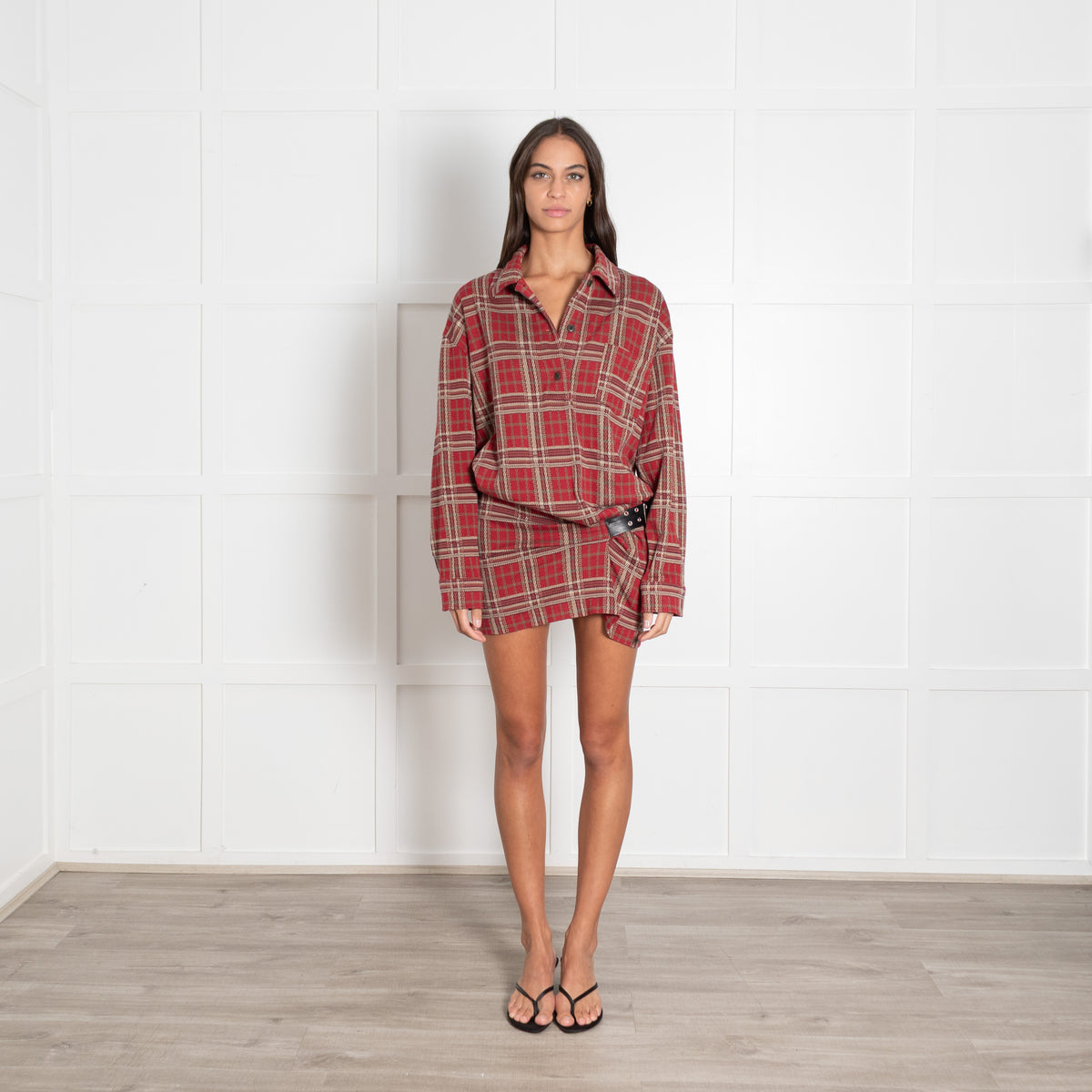 Isabel Marant Red Check Blandia Belted Mini Dress