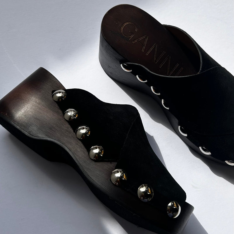 Ganni Black Studded Mules