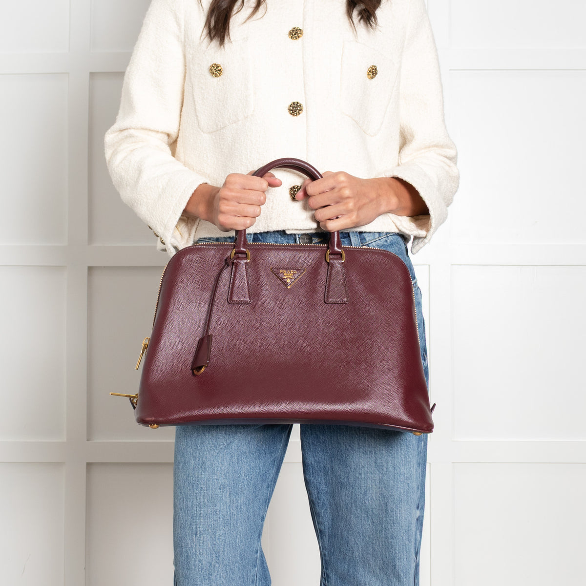 Prada Saffiano Burgandy Prominade Satchel