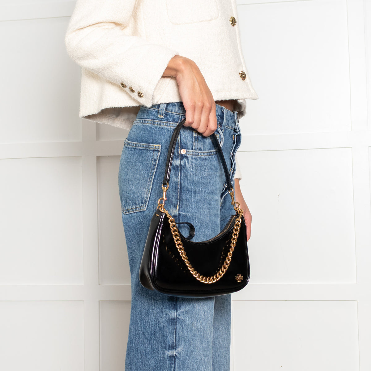 Tory Burch Black Small 151 Mercer Spazzolato Cresent Bag
