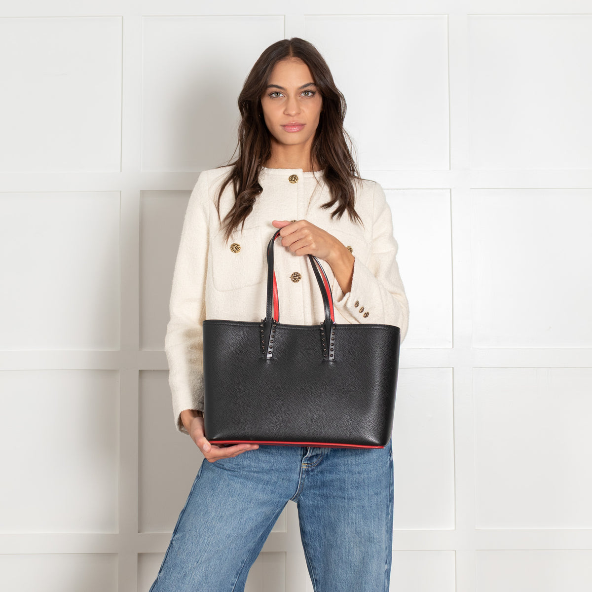 Christian Louboutin Black Cabata Small Tote Leather Bag