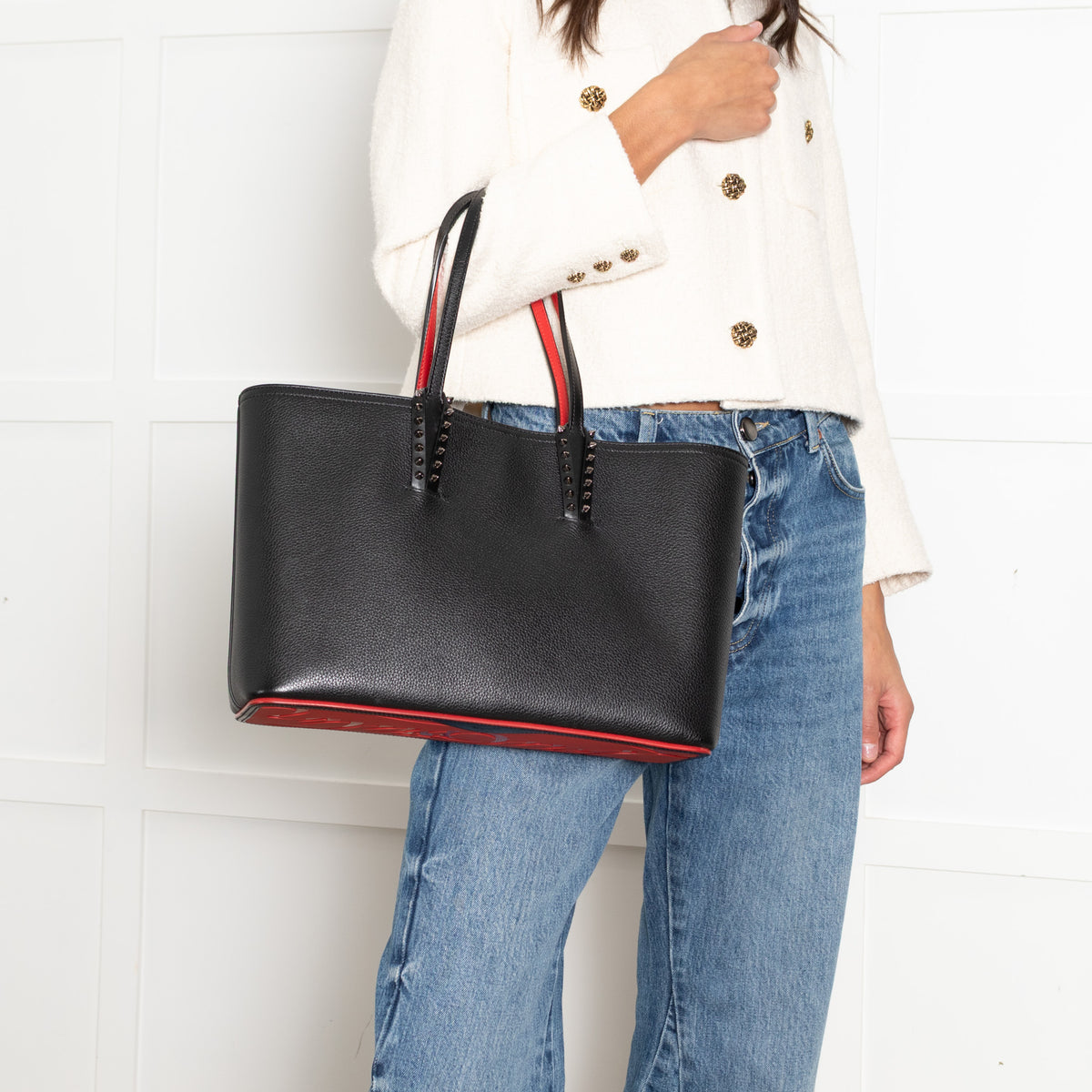 Christian Louboutin Black Cabata Small Tote Leather Bag
