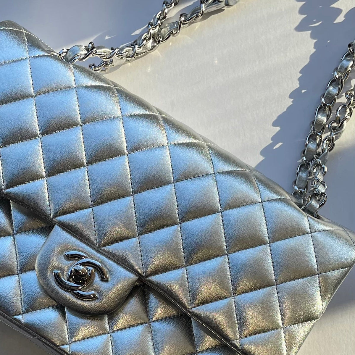 Chanel Full Set Silver Classic Double Flap Bag
