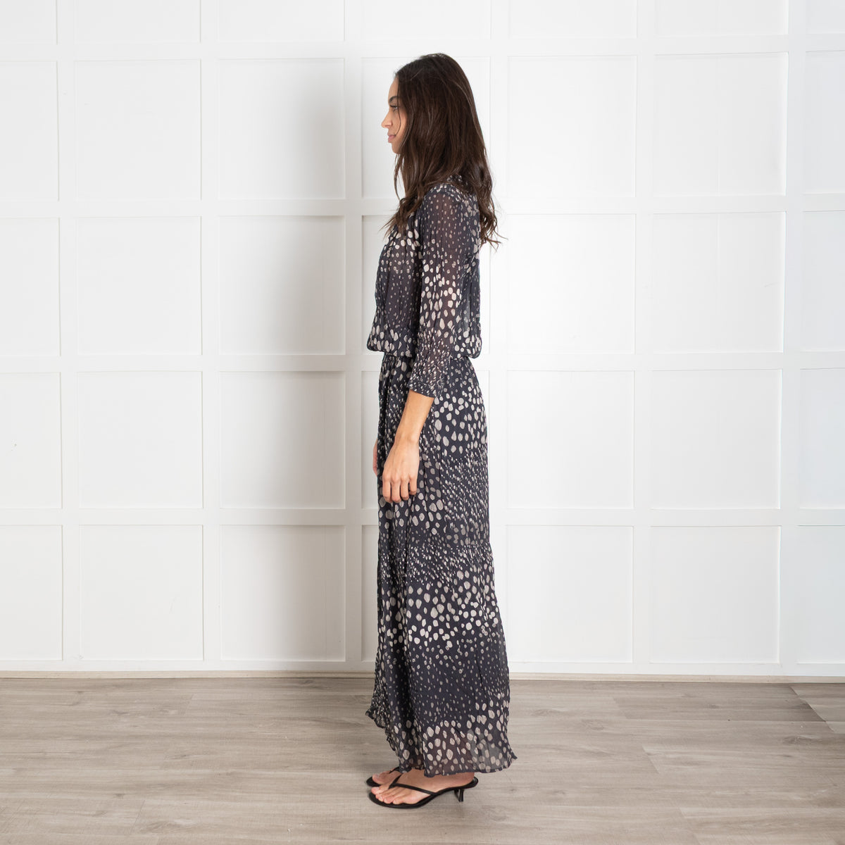 ba&sh Black Cream Pebble Print Full Length Dress