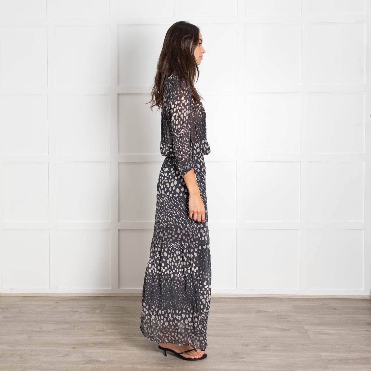 ba&sh Black Cream Pebble Print Full Length Dress